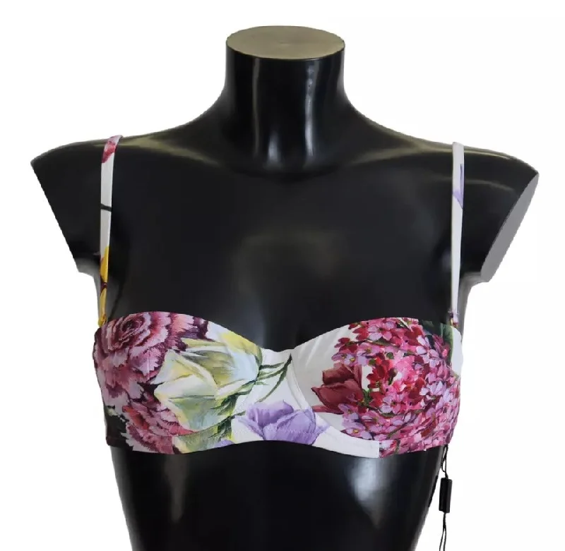 Dolce & Gabbana White Floral Print Beachwear Swimwear Bikini Top Chic Swimsuit Cover-Up