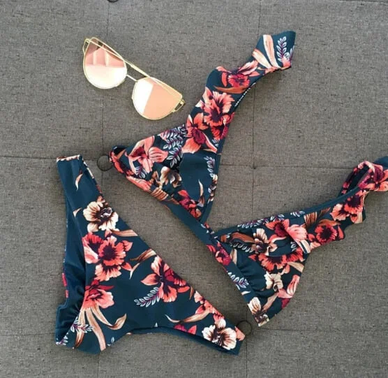Women Push-up Padded Bikini Hot Retro Swimsuit Print Swimwear Adjustable Strap Swimsuit