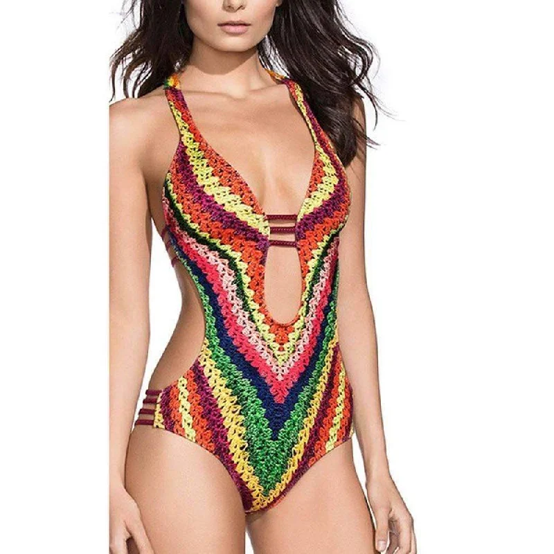 Women's Multicolor Printed One Piece Swimsuit Stylish Cover-Up Set