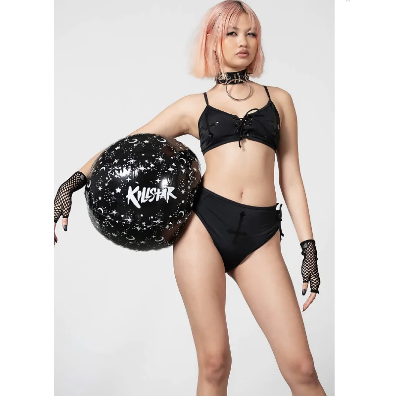 Xandria 2-Piece Swimsuit | Black On Black Cross Detail On Chest Mesh Detail Bikini
