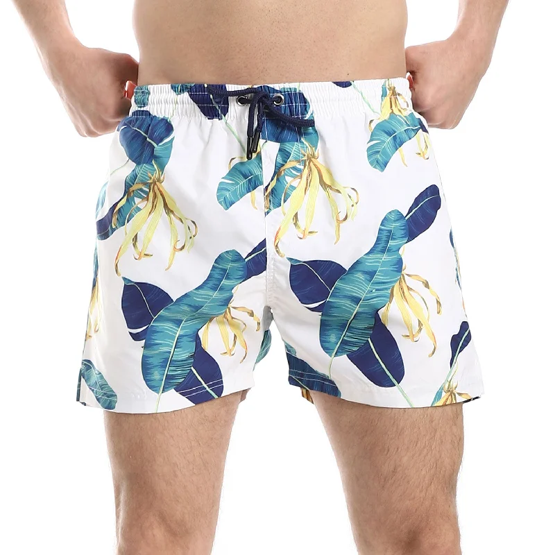 Slash Pockets Leaf Pattern Swim Shorts (276) - Pavone Summer Ready Swimsuit
