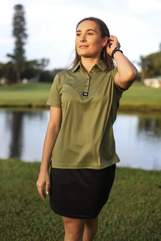 CA Ladies Iconic Golf Shirt | Army Green-- Rayon Velvet Corduroy