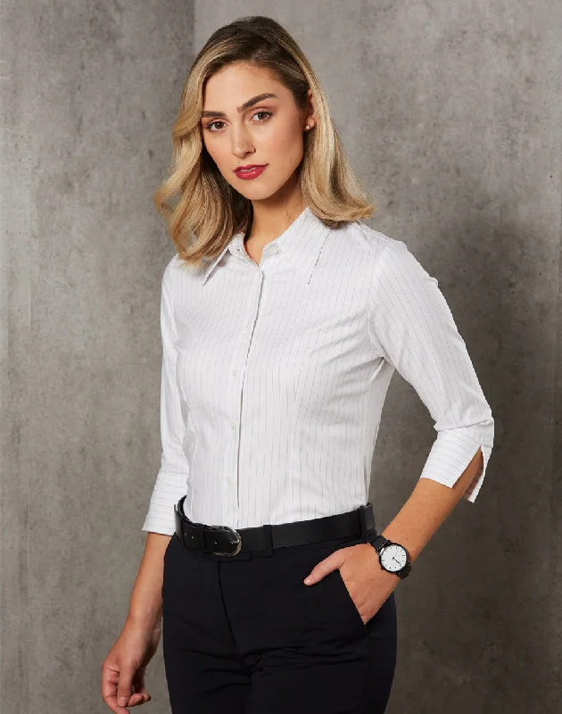 Winning Spirit Women's Pin Stripe 3/4 Sleeve Shirt (BS18)-- Faux Fur Fabric Real Fur Fabric Shearling Fabric