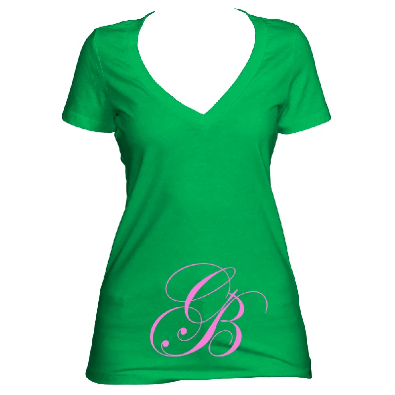Green V neck women's short sleeve shirt-- Chenille Fabric Brocade Fabric Lace Fabric