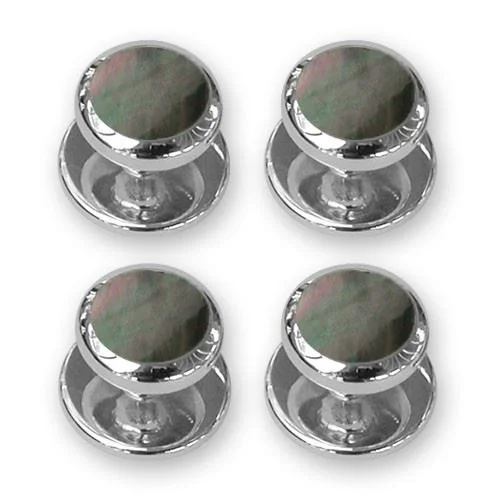 Sterling Silver Black Shell Shirt Studs-- Silk Blend Satin Velvet