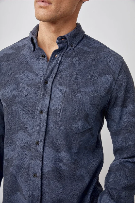 BERKELEY SHIRT - INDIGO CAMO-- Iron Safe Non-Iron Wrinkle Free