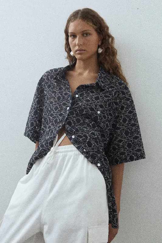 BLANCA Womens Saskia Shirt Navy-- Mesh Blend Leather Blend Suede Blend