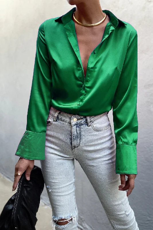 RUNAWAY THE LABEL Womens Dana Shirt Emerald-- Chenille Fabric Brocade Fabric Lace Fabric