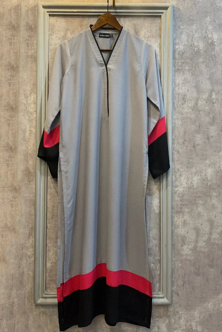 Manahils - Grey Red Shirt - 1 Pc-- Knit Fabric Woven Fabric Fleece Fabric