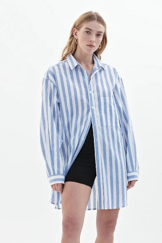 BLANCA Womens Fabianno Shirt  Blue Stripe-- Embroidered Appliqued Beaded