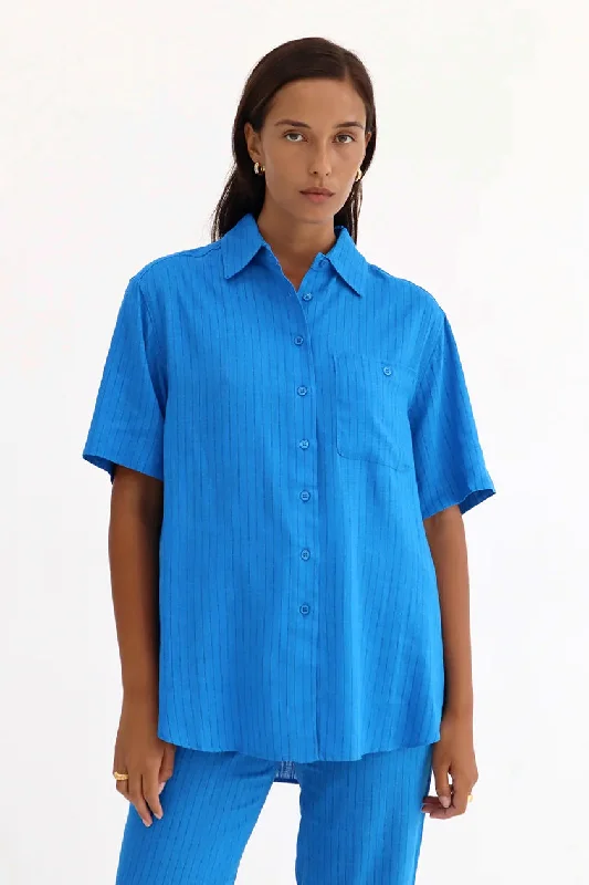 BLANCA Womens Genevieve Shirt Blue -- Basic T-Shirt Crew Neck Short Sleeve
