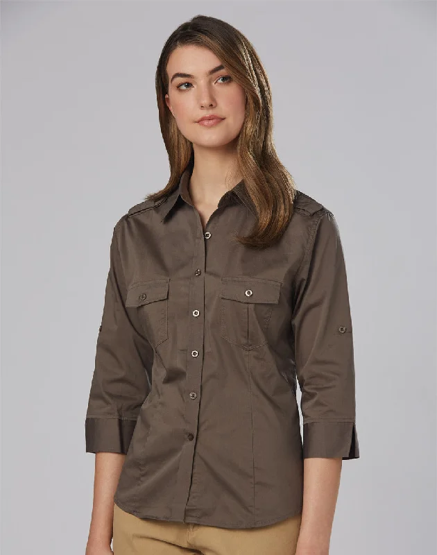 Winning Spirit Women's 3/4 Sleeve Military Shirt (M8913)-- Polka Dot Checkered Tartan