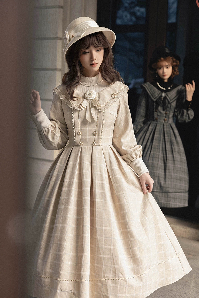 ZeeYe~Maple Dan Bai Lu~Classic Lolita Plaid Dress Long Sleeved OP empire Waist empire ZeeYe~Maple Dan Bai Lu~Classic Lolita Plaid Dress Long Sleeved OP empire Waist empire