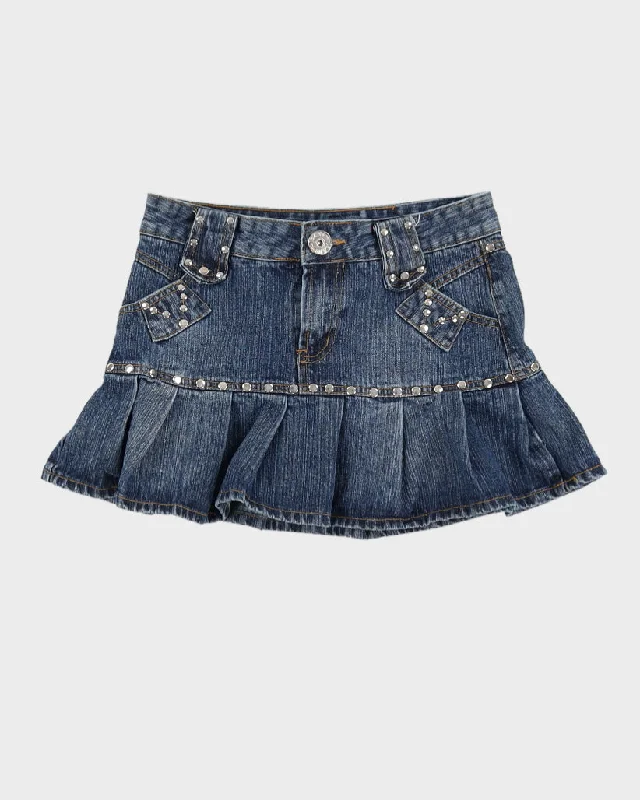 Y2K 00s Feline Denim Mini Skirt With Silver Studs - S midi skirt versatile