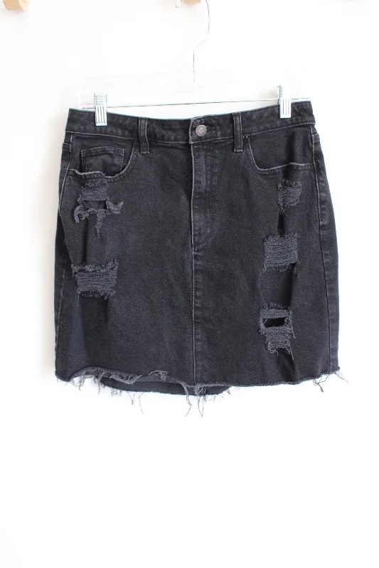 Hollister Ultra High Rise Black Denim Distressed Skirt | 11 denim skirt durable