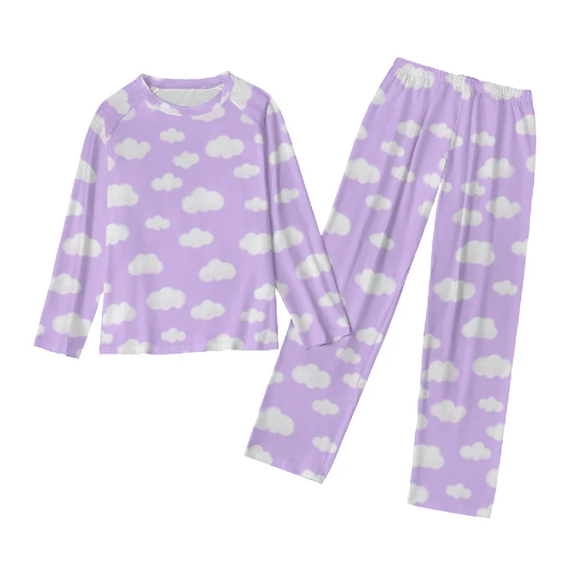 Dreamy Clouds Women's Raglan Long Sleeve Top With Wide Ankle Pants Pajamas Set (Lilac) Cozy Fitted Pants