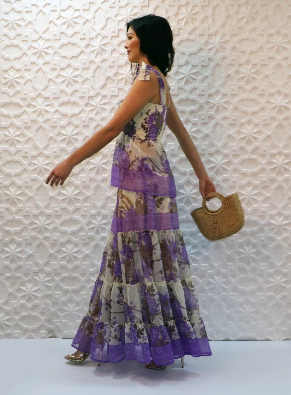 Floaty floral print maxi skirt flowy skirt hem