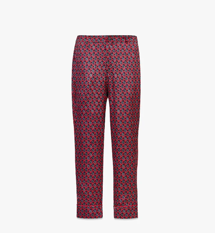 Unisex Cubic Monogram Silk Satin Pajama Pants Comfortable Denim Trousers