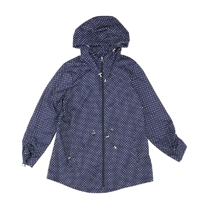 Navy Polka Dot Rain Jacket A-Line Jacket Boat Neck Shawl Collar