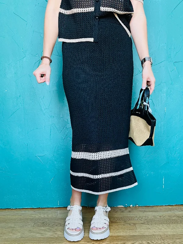 Black Crochet Skirt satin skirt smooth
