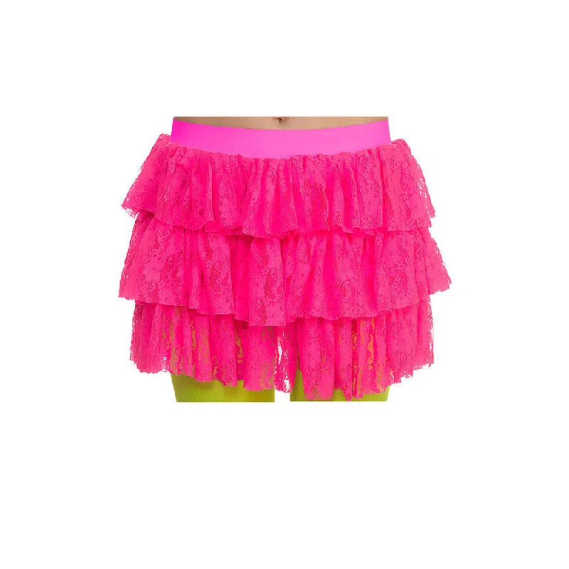 Ladies 80s Lacy Ra-Ra Hot Pink Skirt Costume Accessory modal blend skirt