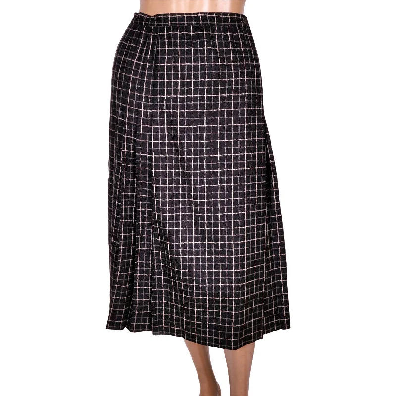 Vintage Yves Saint Laurent Paris Wool Kilt Style Wrap Skirt Black w Check Size S flowy skirt hem