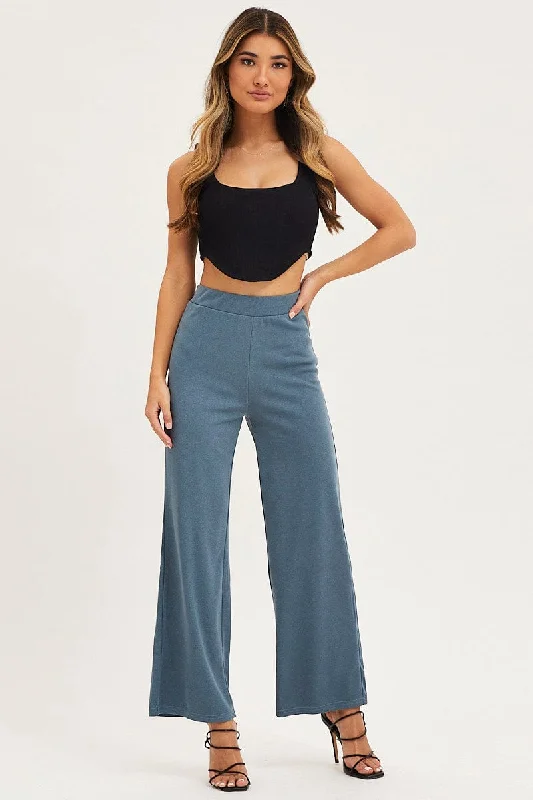 Blue Flare Pants High Rise Cozy Jogger Leggings
