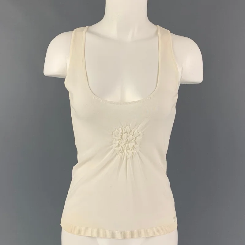 CHANEL 03C Size 6 Beige Cotton Rayon Tank Top cherry red tank