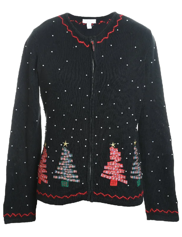 Christmas Tree Design Cardigan - M Machine Wash Dry Clean Hand Wash