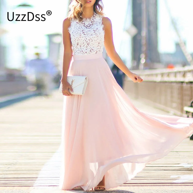UZZDSS New Arrival 2019 Sring Evening Party Hollow Out Beach Dress Womens Boho Sleeveless Maxi Dress Party dresses Dropshipping Tunics Sophisticated sleek
