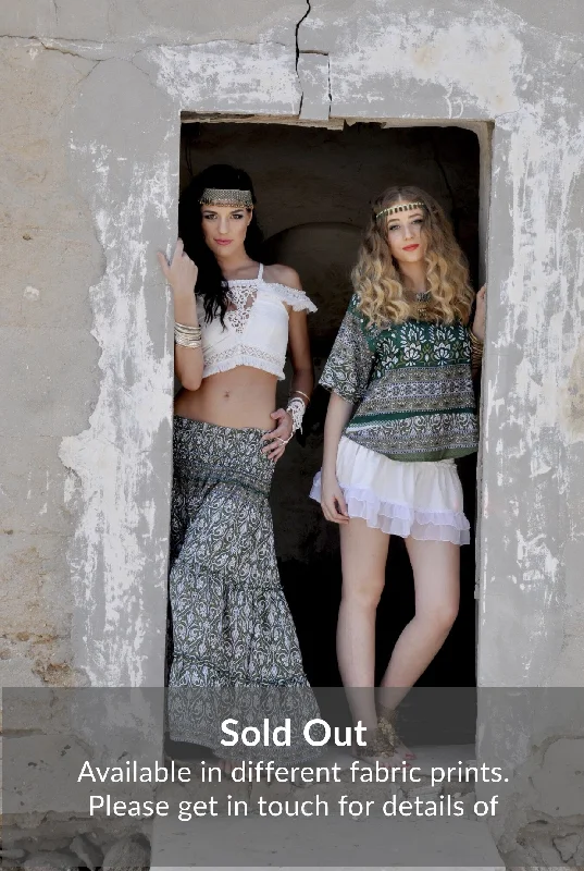 Green and white gypsy skirt wrap skirt elegant