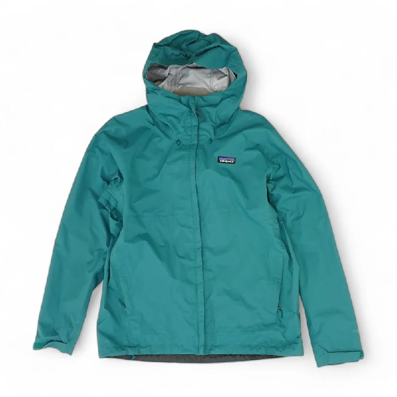 Teal Solid Rain Jacket Collared Jacket Crew Neck Jacket Turtle Neck Jacket