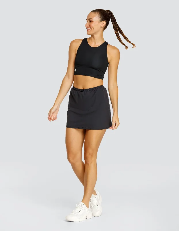 OTTIE SKIRT WITH DRAWSTRING WAIST AND INNER SHORT - ONYX BLACK corduroy skirt durable