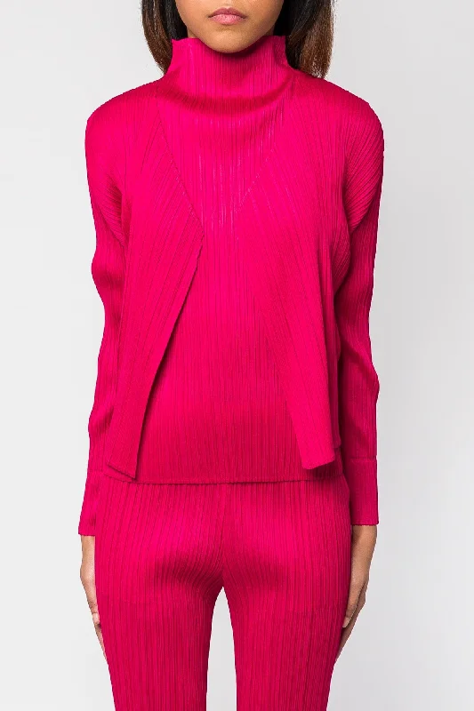 Pleats Please Issey Miyake New Colorful Basics Cardigan 4 in Carmine Mesh Cardigan Canvas Denim Pleats Please Issey Miyake New Colorful Basics Cardigan 4 in Carmine Mesh Cardigan Canvas Denim