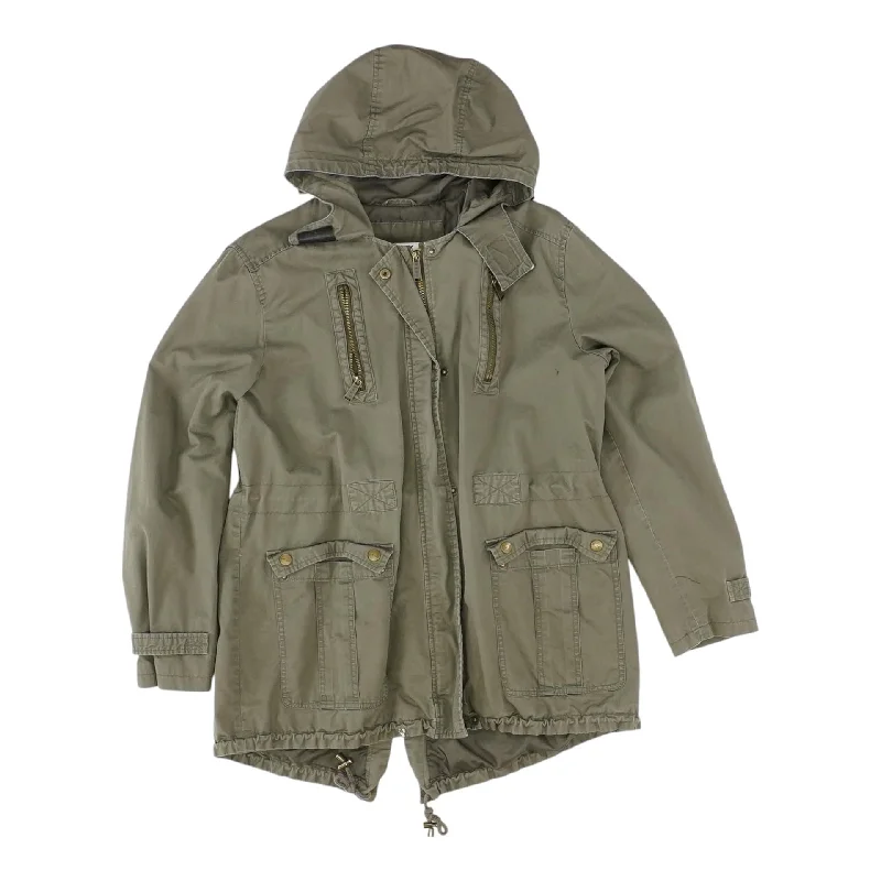Green Solid Jacket Front Pockets Side Pockets Patch Pockets