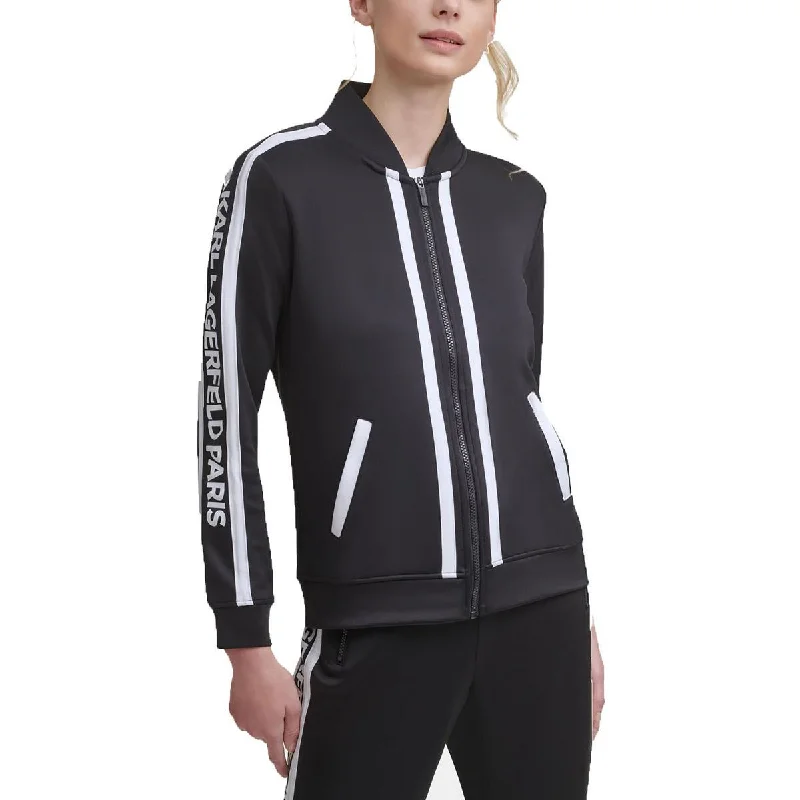 Karl Lagerfeld Paris Womens Logo Front Zipper Athletic Jacket Jersey Jacket Tulle Jacket Batik Jacket