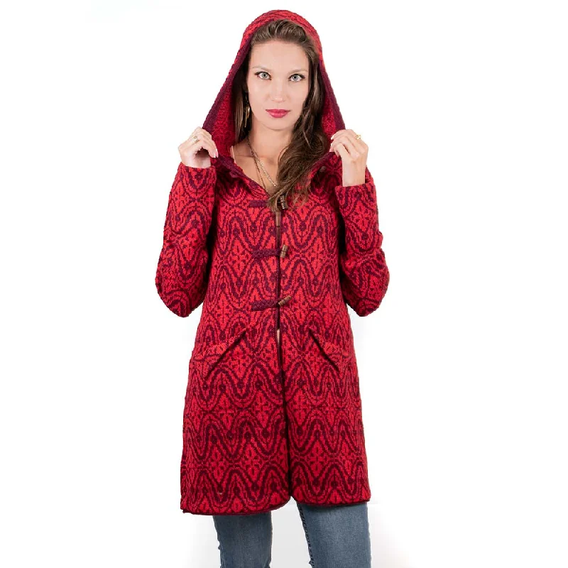 Alpaca Luna Hooded Long Cardigan in Green Plaid Cardigan Polka Dot Checkered