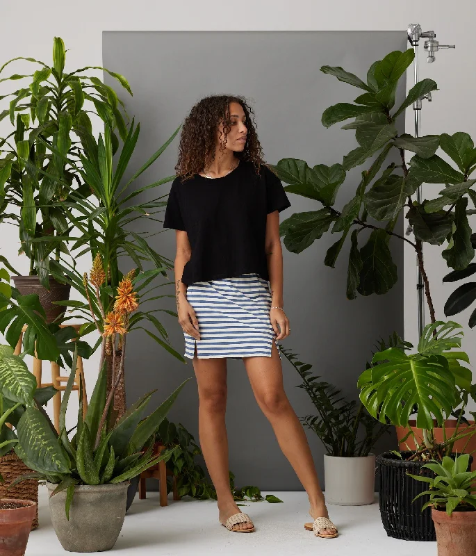 Jordan Stripe Skirt - Steel Blue Stripe velvet skirt glossy