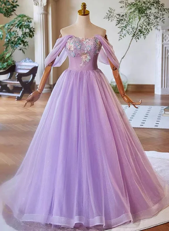 A-Line Light Purple Sweethart Lace Applique Party Dress, Purple Long Prom Dress A-Line Day Work A-Line Light Purple Sweethart Lace Applique Party Dress, Purple Long Prom Dress A-Line Day Work