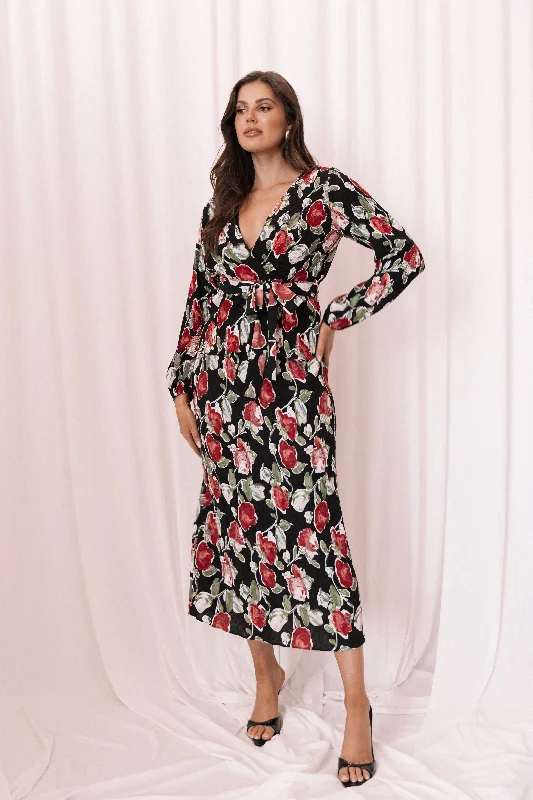 Minelli Pleat Midi Skirt - Black Rose flowy skirt hem