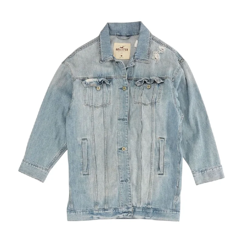 Blue Solid Denim Jacket Denim Jacket Leather Jacket Suede Jacket