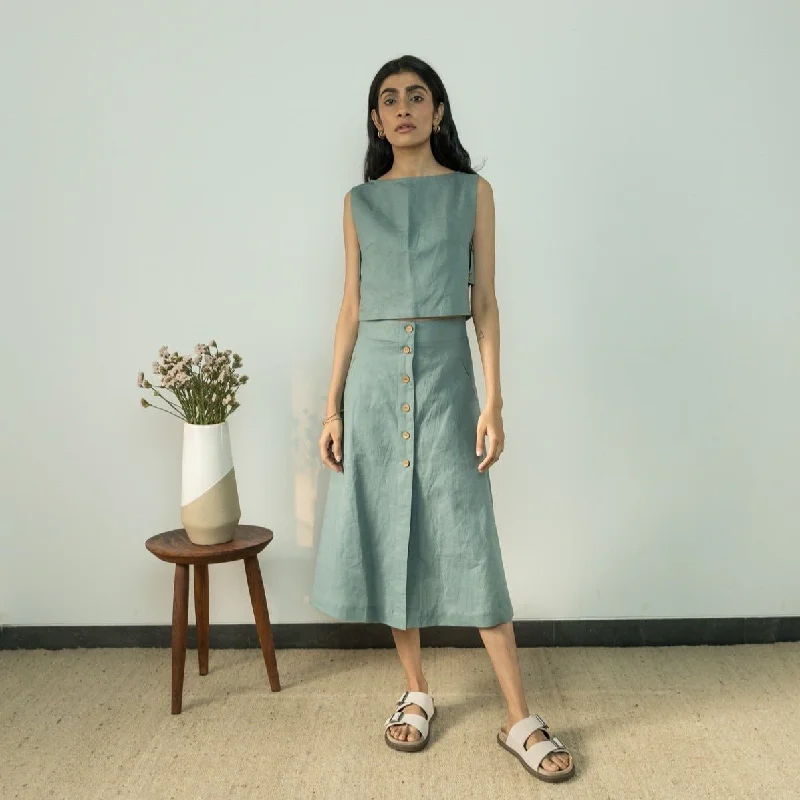 Button-Down Cotton Midi Cotton Skirt casual skirt length
