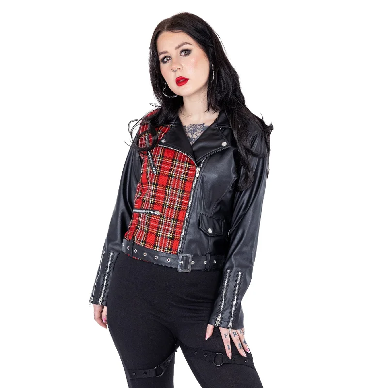 ELAINE JACKET - BLACK/RED TARTAN Oversized Jacket Tailored Jacket Straight Jacket