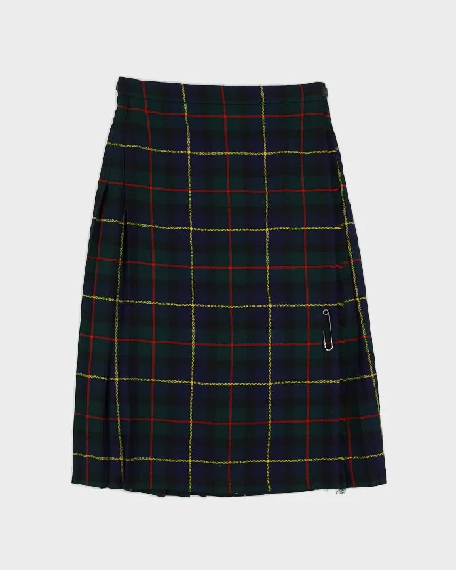 Green Tartan Checked Kilt Skirt - S floral skirt print