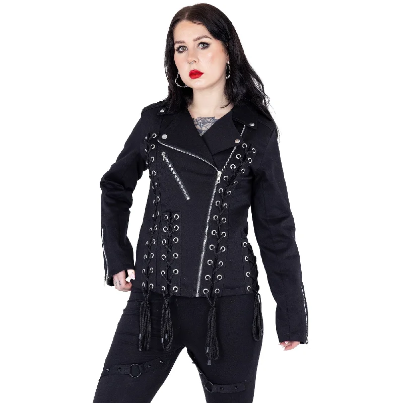 CHANTIRA JACKET - BLACK Notch Collar Peter Pan Collar Cowl Neck
