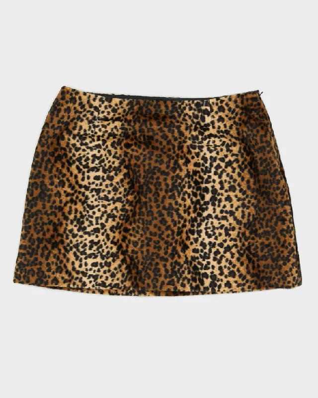 00s Hugo Buscati Furry Leopard Mini Skirt - L wool skirt sturdy