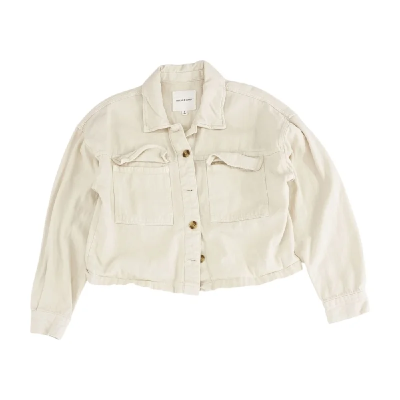 Beige Solid Denim Jacket Fleece Jacket Down Jacket Parka