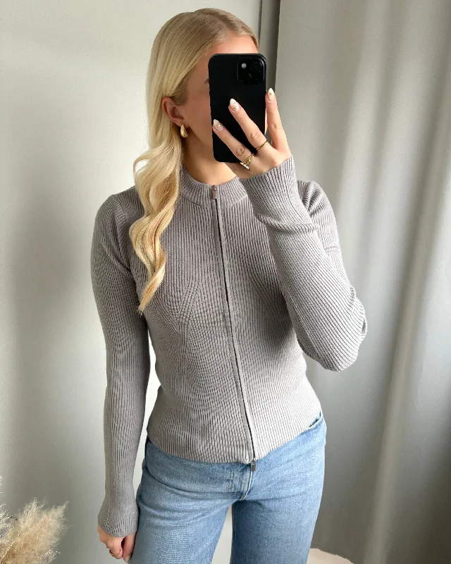 Pieces cardigan crista ls zip knit ultimate grey - FORUDBESTILLING LEV. UGE 10 Long Cardigan Short Cardigan Medium Cardigan