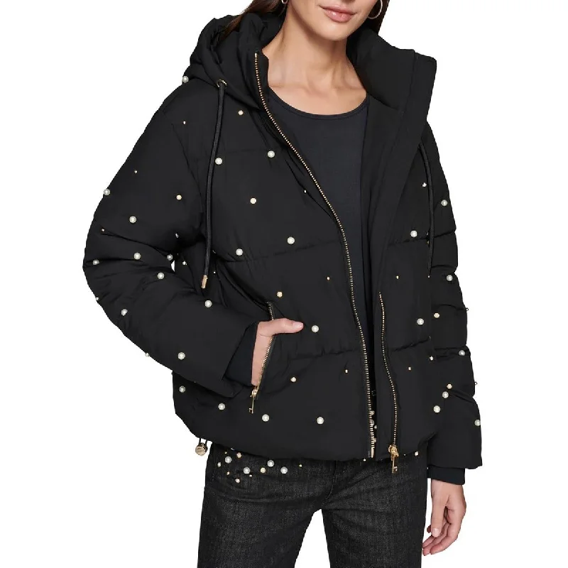 Karl Lagerfeld Paris Womens Embellished Puffer Jacket Fleece Fabric Down Fabric Feather Fabric Karl Lagerfeld Paris Womens Embellished Puffer Jacket Fleece Fabric Down Fabric Feather Fabric