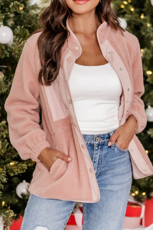 Julie Snap Down Long Sleeve Sherpa Jacket Snapped Jacket Toggled Jacket Drawstring Jacket Julie Snap Down Long Sleeve Sherpa Jacket Snapped Jacket Toggled Jacket Drawstring Jacket